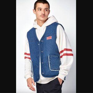 Brixton Men's Coors Merle Denim Vest with Sherpa Lining Size L Reversible